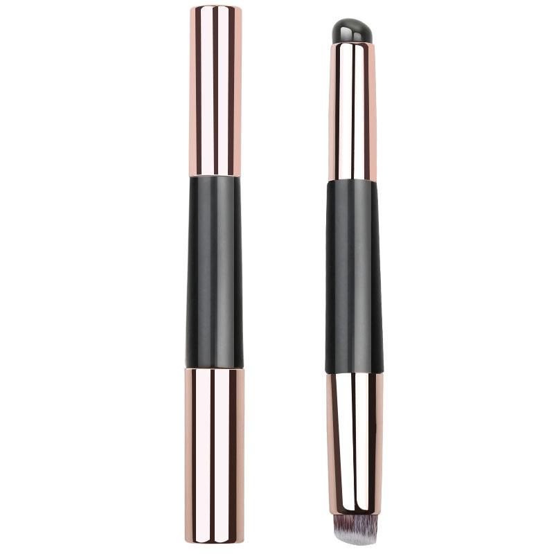 2 in 1 Silicone Lip Brush Concealer Brush Wooden Handle Portable Lipstick Lip Balm Applicator with Cap Makeup Brush Beauty Tools
