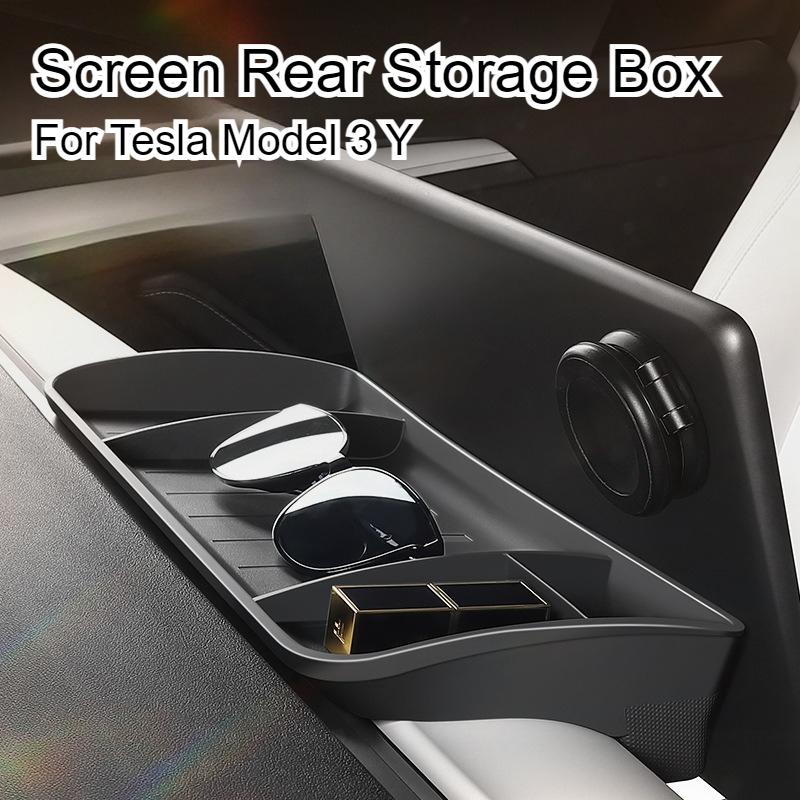 For Tesla Model 3 Y ETC Dashboard Screen Rear Storage Box Tray Tissue Box Invisible Support Organizer Interior Car Accessories