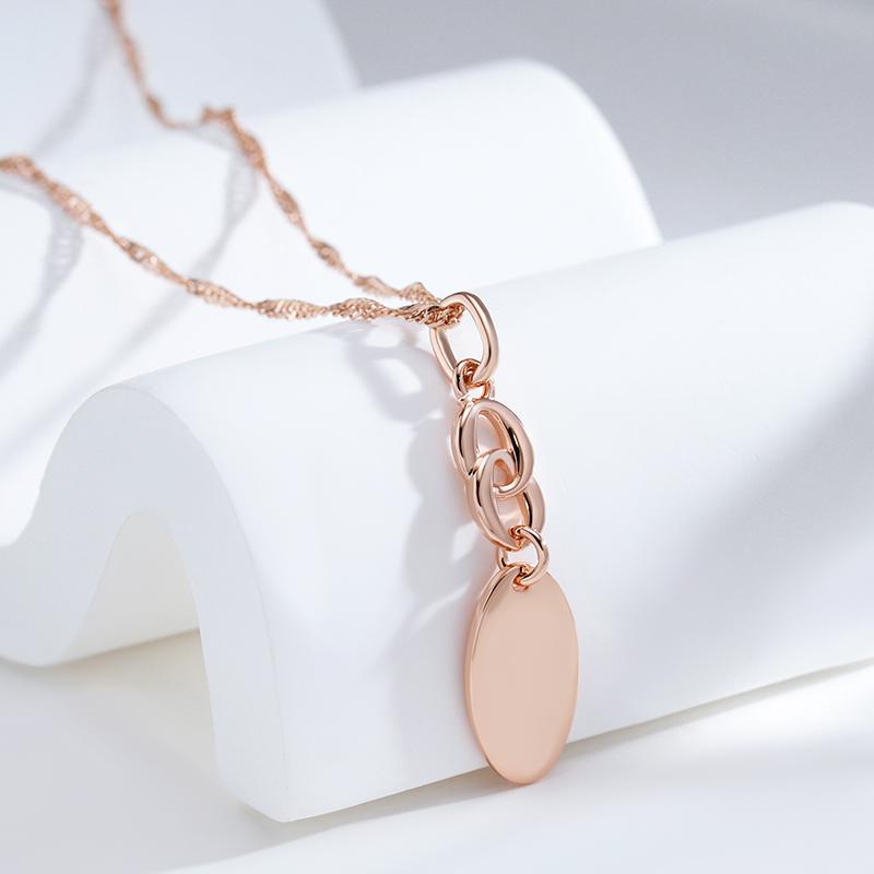 Smooth Gold Color Oval Pendant Necklace Personality Women Jewelry Match Earrings