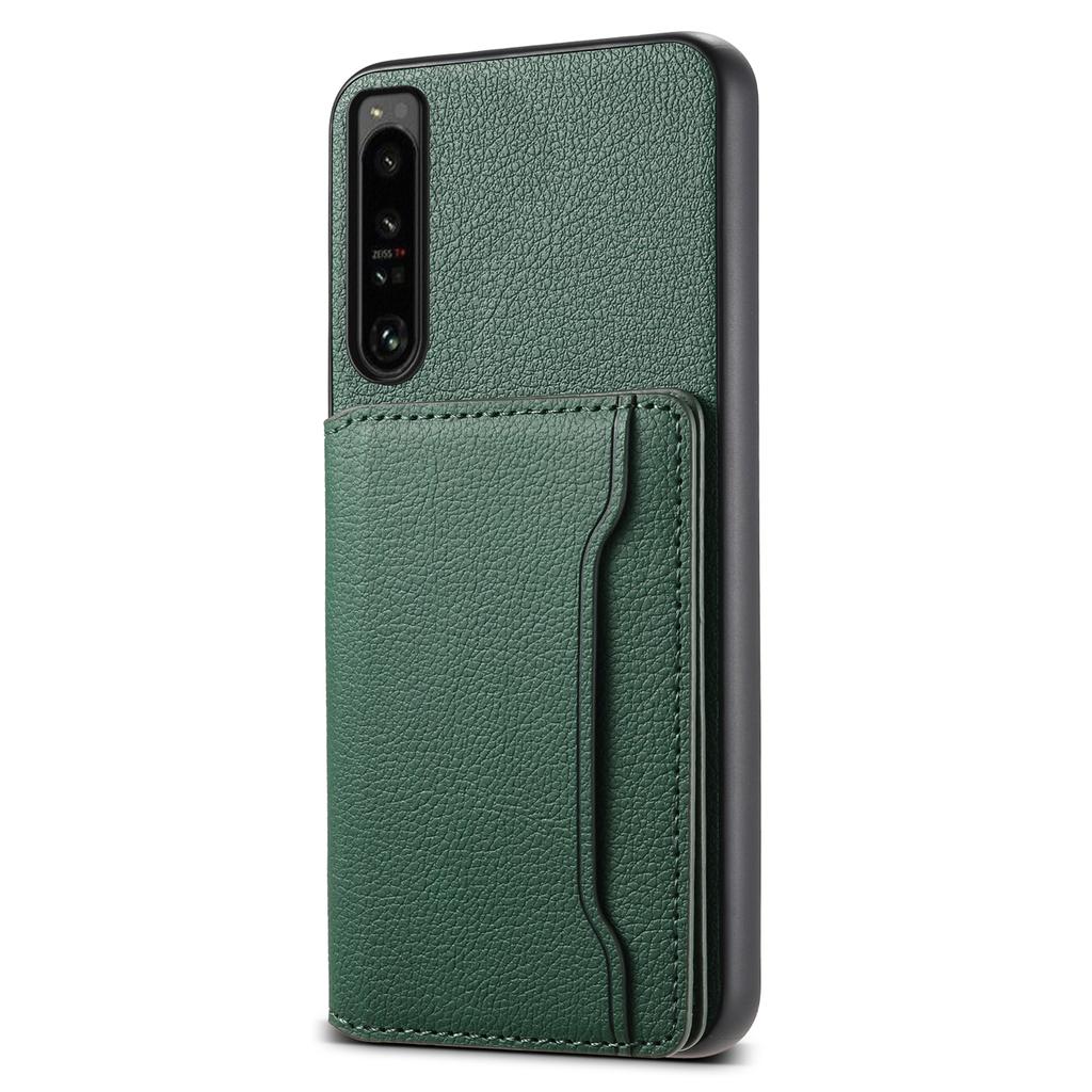 For Sony Xperia 1 IV 5G Back Case PU Leather Calf Texture Card Slots Phone Cover