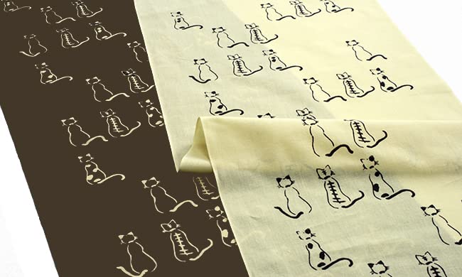 Anbo Dyeing Hand Towel Authentic Dyed Cotton Made In 35cm X 100cm "Cat Days, Beige" 100% Tokuoka, Japan,