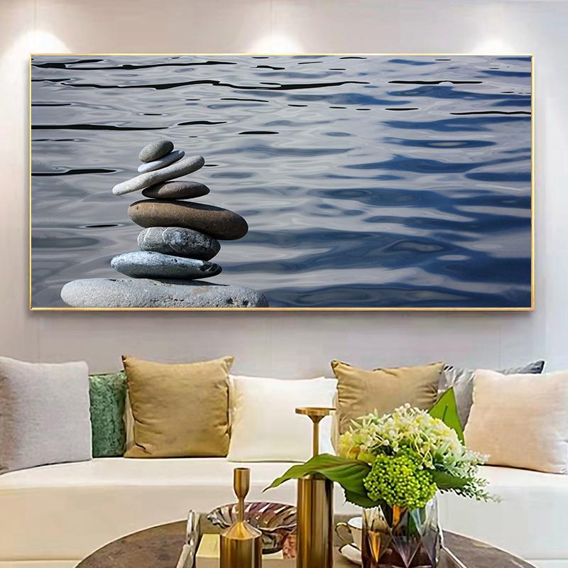 Naturlig strand Zen Sten Canvas Målning Havslandskap Landskap Zen Balance Feng Shui affischer och tryck för vardagsrumsinredning Quadro
