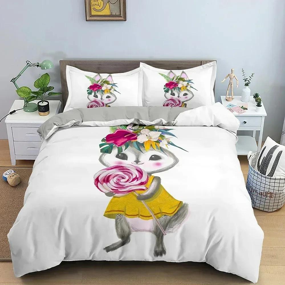 Cartoon Animal Rabbit Duvet Cover Bedding Set Printed Quilt Cover Bedroom King Queen Full Polyester Bedclothes Home Decor Size