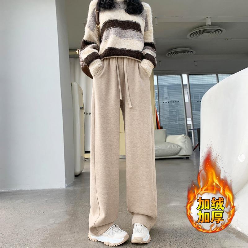 

Трикотажні кашемірові широкі штани. Жіночі штани-мачете з високою талією. М’які воскові повсякденні теплі штани XL