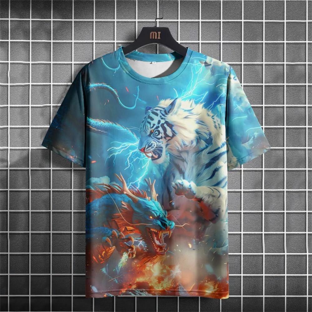 Full Print Animal Dragon Tiger Graphic T Shirt For Men Summer Short Sleeve 3d Print Men's T-Shirts