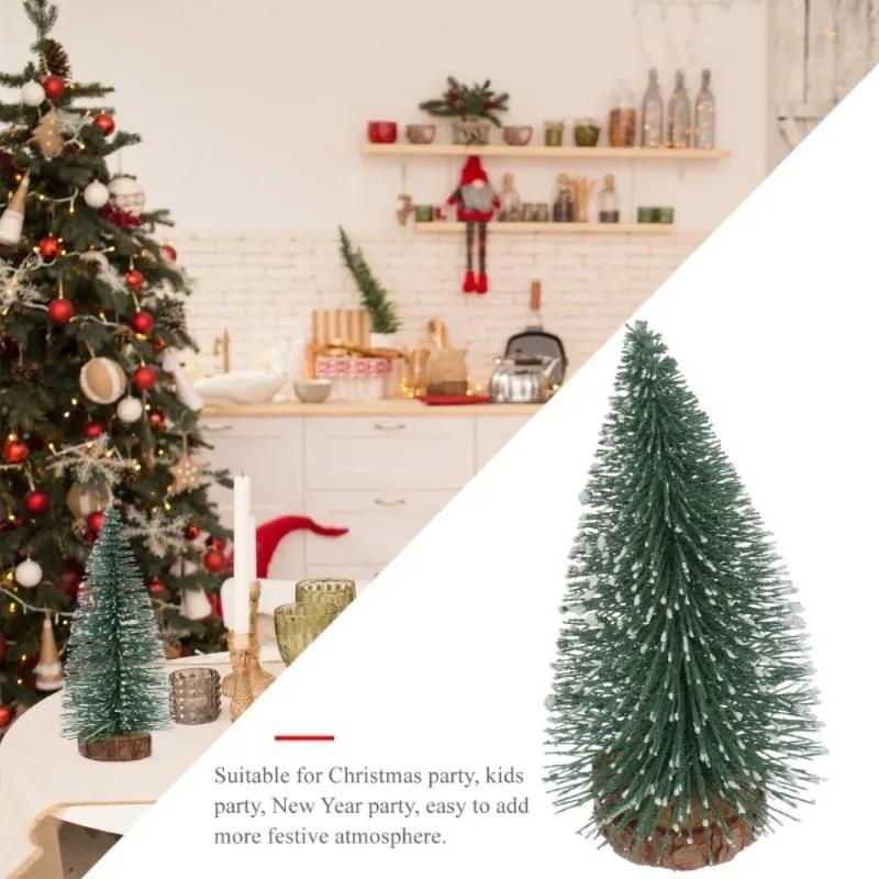 Artificial Mini Wooden Christmas Tree Blue Green White Gold Tower Pine Small Sisal Christmas Tree Tabletop Ornament Decor