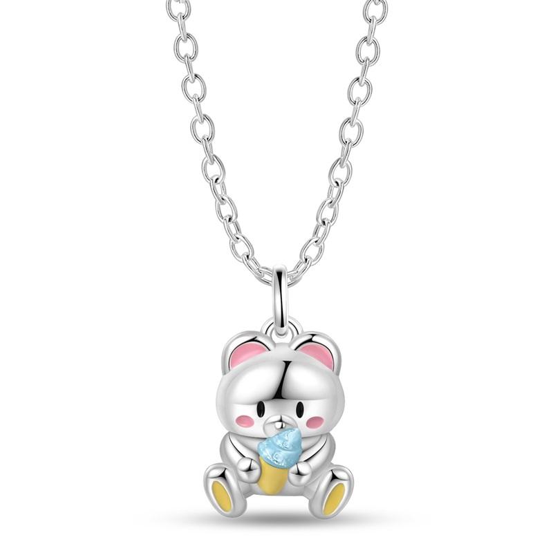 

Bear Ice Cream Necklace 925 Sterling Silver Classic Simple Adjustable Necklace for Women Girl Fashion Jewelry Gifts