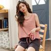 Women's Pajamas Set Summer Cotton Solid Top Print Shorts Pyjama Pour Femme Home Wear Sleepwear Two Piece Set