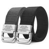 Double-ring nylon belt, silver buckle, D-ring, military style, 3.8cm wide, available in 4 colors: gray, khaki, olive, and black (black)