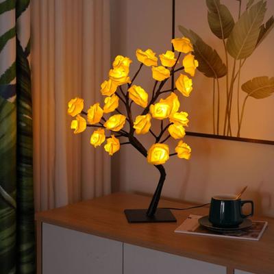 Lampada da Tavolo Albero di Rose con Alimentazione USB Fiore Bonsai Artificiale Luce Notturna per Camera da Letto Soggiorno Matrimonio Romantico Regalo di San Valentino Festa della Mamma