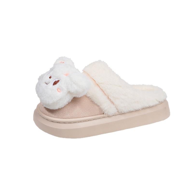 Cute Plush Bear Winter 2025 New Warm Indoor and Outdoor Wear Winter Thick Bottom Home Wear Cotton Slippers Women
