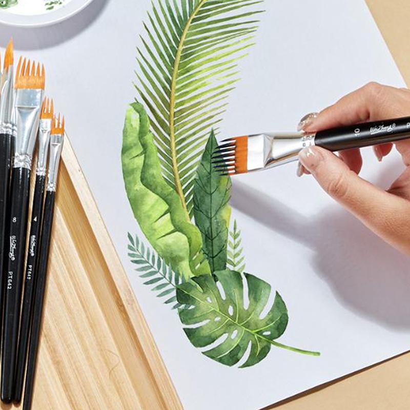 4Pcs Serrated Art Paintbrush Set Non-Slip Handle Leaf Painting Brushes for Home Landscape Sketching Art Lovers
