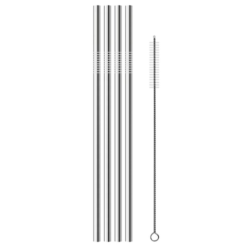 4Pcs Stainless Steel Straws Reusable Drinking Straws 8 Inch Metal Straight Bent Straw Set with Cleaning Brush Bar Party Supplies