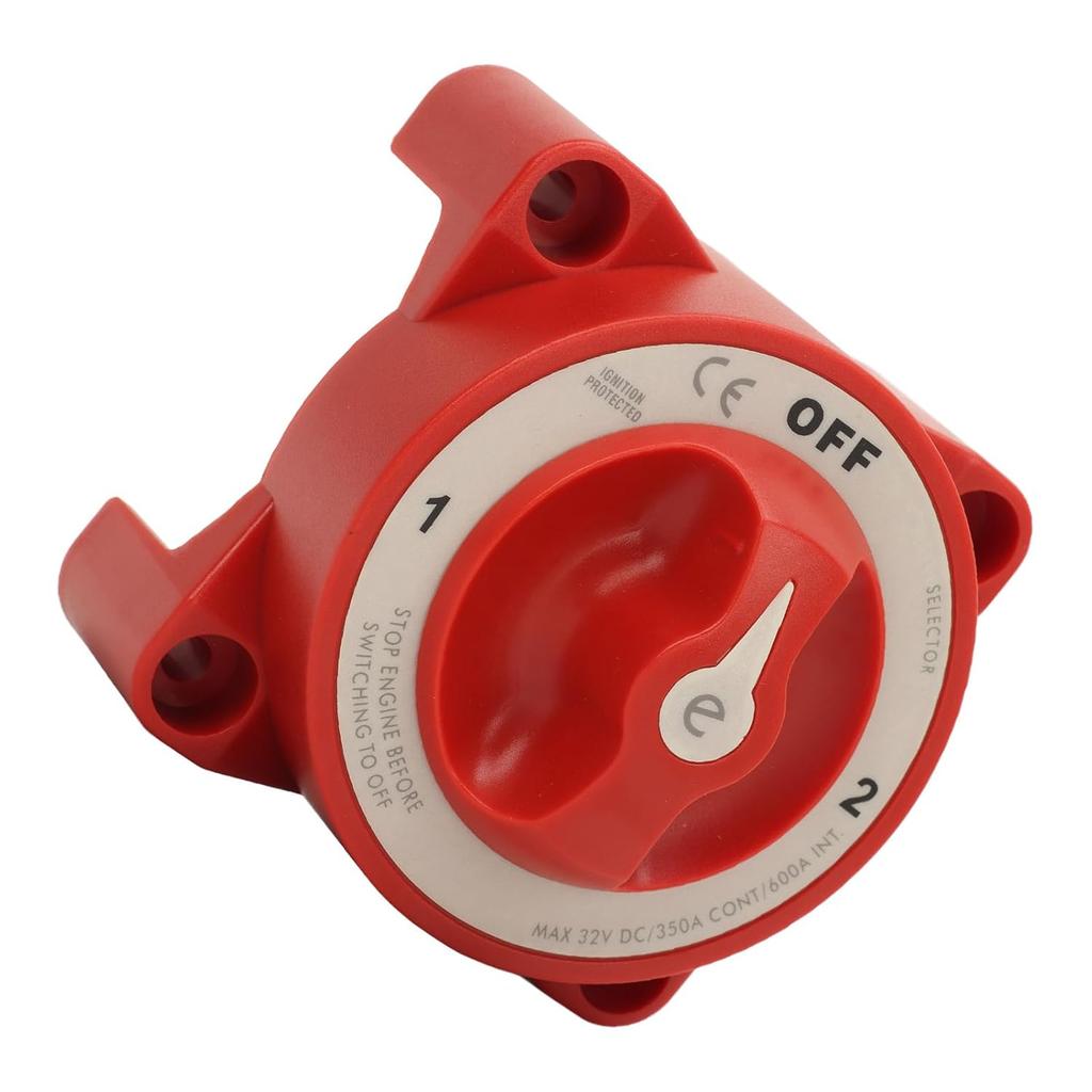 Battery Disconnect Switch, Heavy Duty Knob 350A 32V High Current Red Battery Selector Switch for Automotive Marine RV (11001)