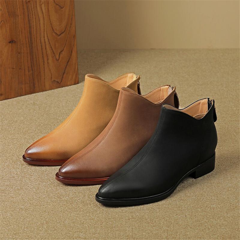 Fashion New Autumn Winter Genuine Leather Women Boots Fashion Pointed Toe Chelsea Boots for Women Short Boots Low Heels Botines Mujer