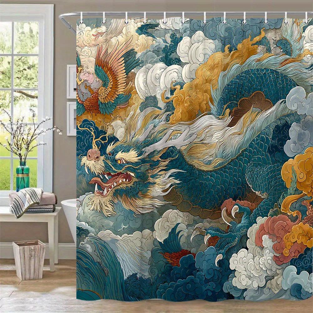 

Водонепроницаемая шторка для душа с принтом Дракона и Феникса для ванной комнаты, Традиционный восточный дизайн, Высококачественная шторка-перегородка для туалета W90XH180cm