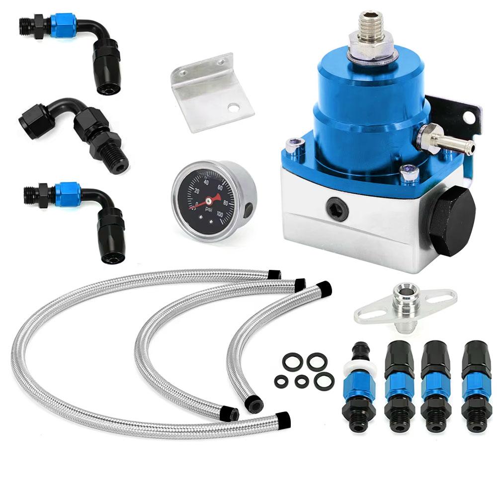 Universal Fuel Pressure Regulator Kit Car Fuel Pressure Regulator 100psi Adjustable Oil Gauge AN 6 Fitting End Oil Hose Fitting
