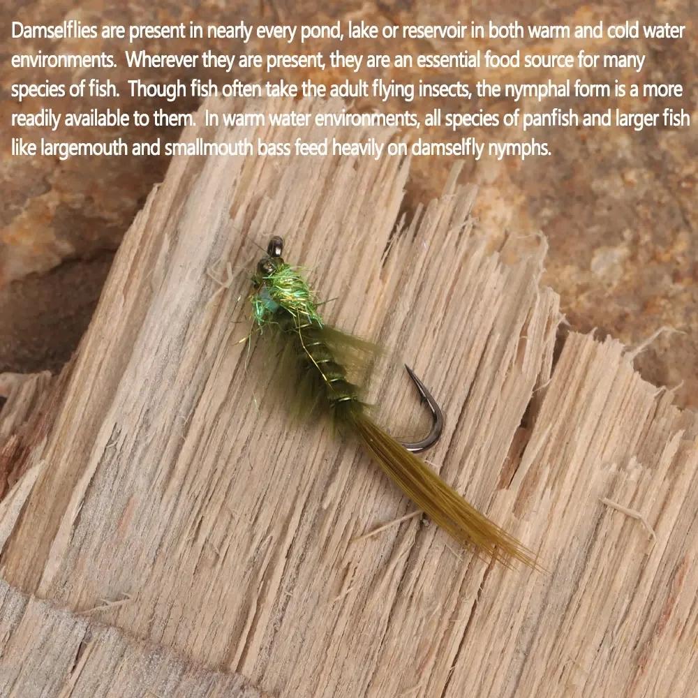 8PCS 12# Chainbead Eyes Flashback Marabou Damselfly Nymph Olive Hackle Nymphs