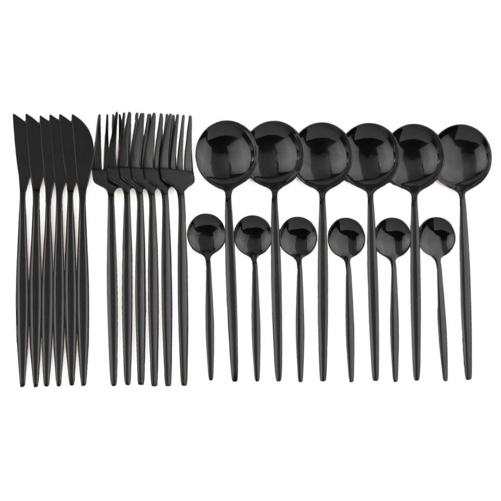 24pcs Black Gold Dinnerware Set Stainless Steel Cutlery Set Kitchen Fork Knife Spoon Tableware Set Flatware Set Silverware Set
