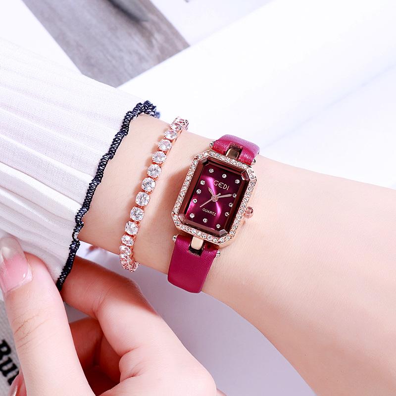 Small Green Watch Rhinestone Light Luxury Belt Student Watch Women's Square Simple Temperament Women's Quartz Watch
