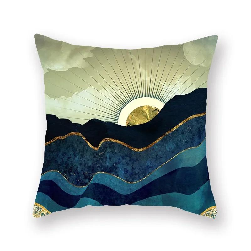 Geometric Mountains Sun Moon Creative Pillowcase Decorative Pillow Home Decor Golden Mountains Cushion Cover