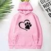 Cute Dog Paw and Heart Shape Print Hoodies Women Casual Long Sleeve Hoodies Autumn Winter Pullovers Plus Size