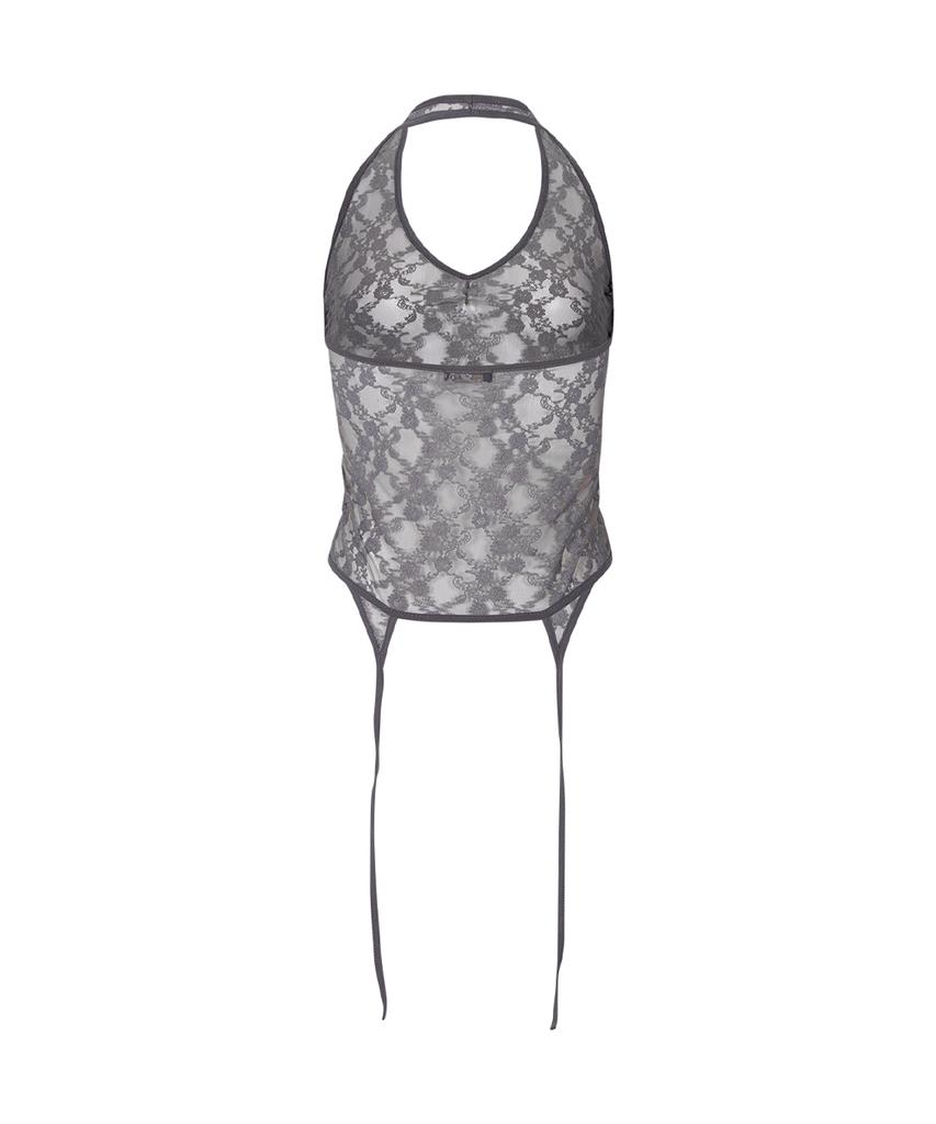 Peullijeunopallou Lua Garter Lace Halter Sleeveless Top (Charcoal)