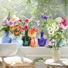 Colorful Floral Window Sticker Removable Flower Window Clings Waterproof Static Window Decal for Home Office Bedroom Bathroom Decor