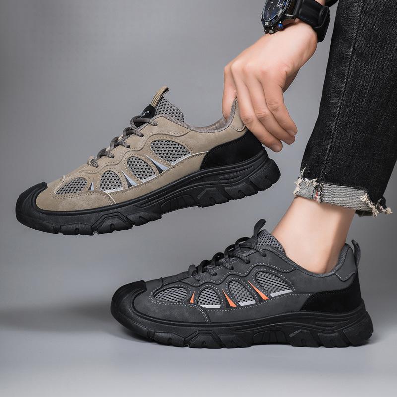 Hiking shoes men's summer breathable low-top men's shoes soft sole lightweight fashion mesh thin shoes