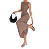 2026 Elegant Waist-Cinched A-Line Sleeveless Long Dress with V-Back In Solid Color