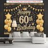 2D Elegant Black Gold Themed 60th Birthday Party Banner with Balloons