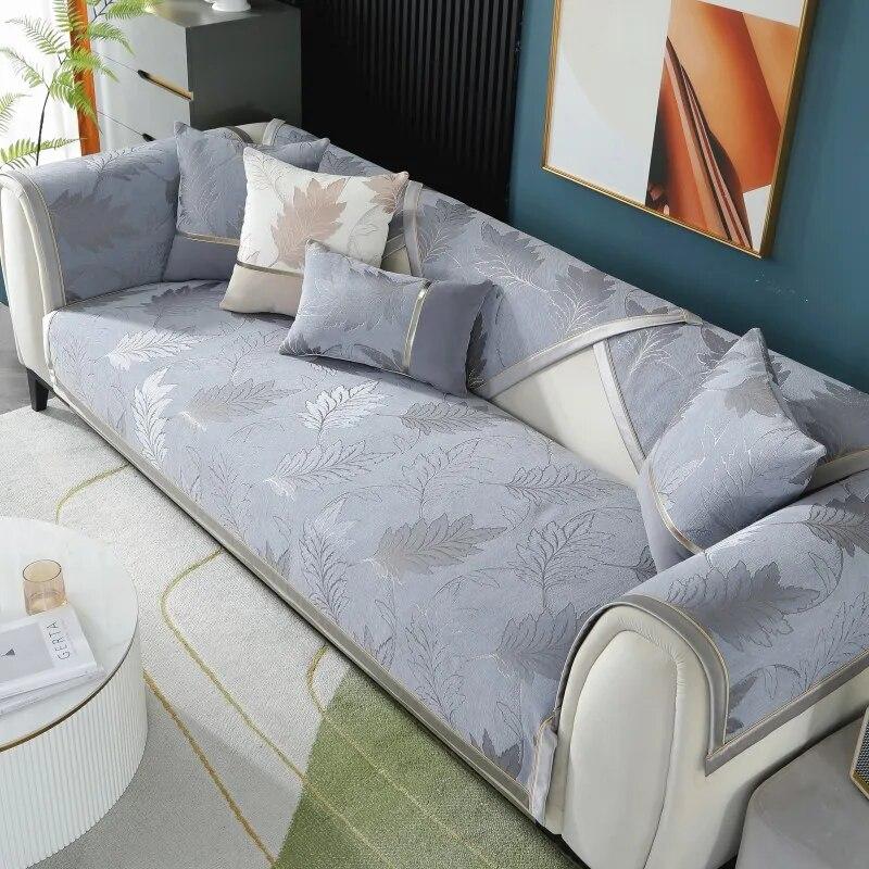European Jacquard Chenille Fabric Sofa Cushion Non-Slip Four Season Universal Embroidery Sofa Cover Towel L-shaped Sofa Cover