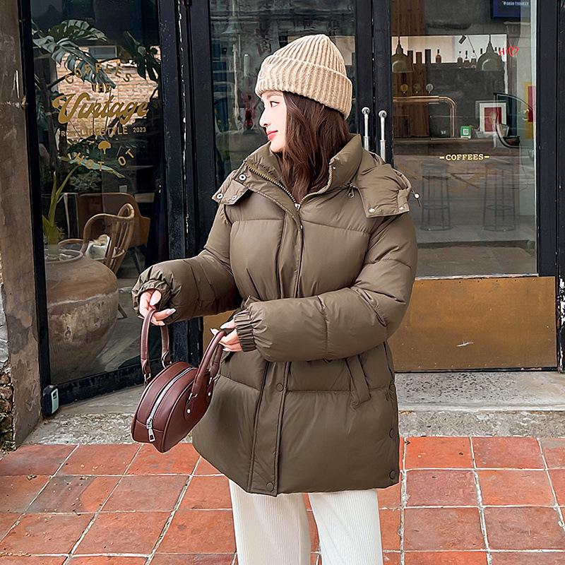 2025 Women's Mid-Length Hooded Cotton Coat: Loose Waist, Thick Padded Jacket for Winter