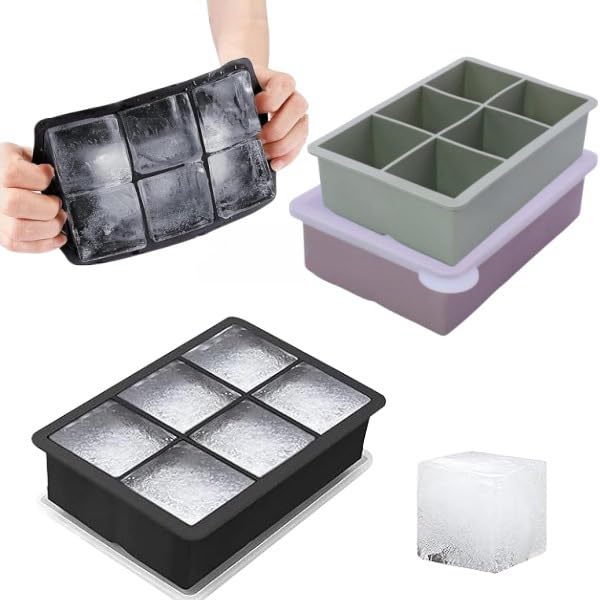 Silicone Ice Maker, Odorless, with Lid and Ice Tongs, Holds 6 Large Square Ice Pieces, 5x5x5cm Ice Cubes