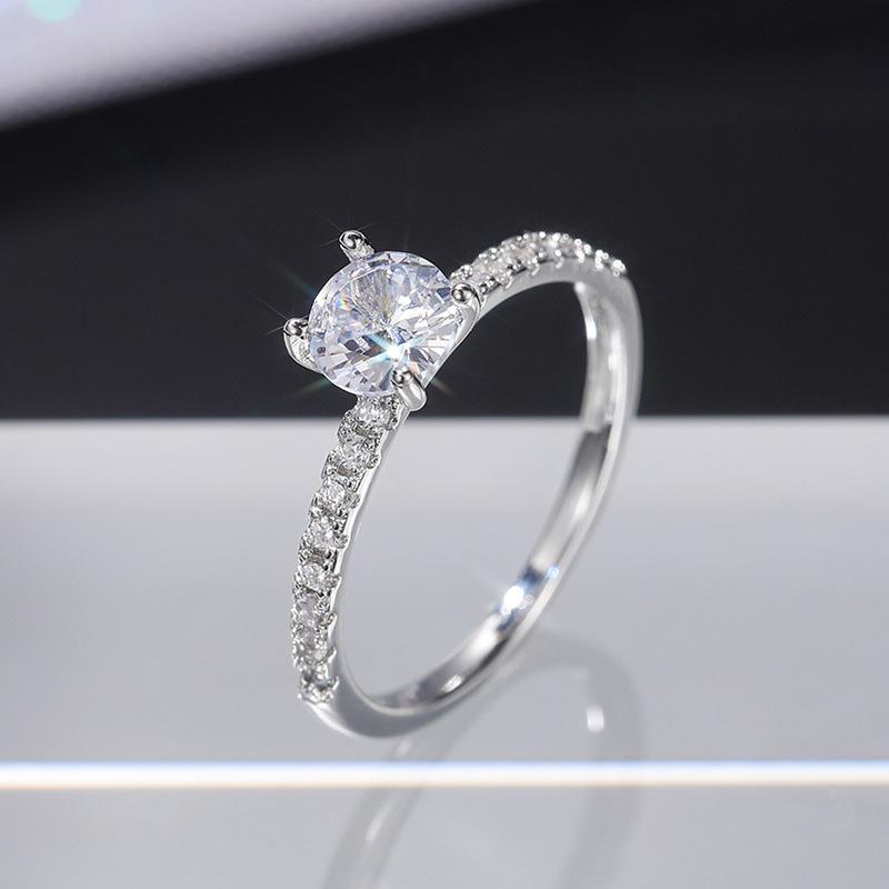 

European and American Simple Zircon Engagement Wedding Ring, Copper Plated White Gold, Imitation Diamond Ring R527. Size 9 білий