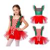 Sequins Candy Cane Stripe Tulle Dress for Girls Ruffle Sleeves Bowknot Built-in Shorts Christmas Stage Theme Party Costume
