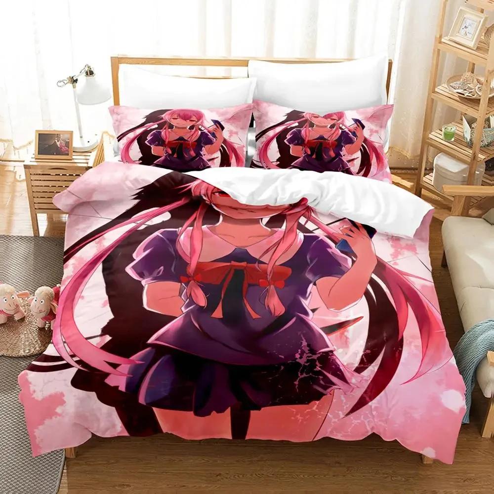 

Модный аниме дневник будущего Юно Гасай комплект постельного белья для мальчиков и девочек, двуспальный пододеяльник, наволочка, детская кровать, домашний текстиль для взрослых EU Twin 135x200cm