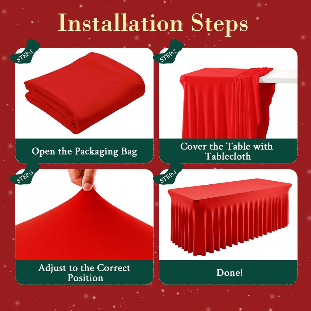 Desk Skirt 6ft Christmas Rectangle Ruffle Red Table Skirt Reusable Tablecloths Holiday Decor For Restaurant Buffet Classroom