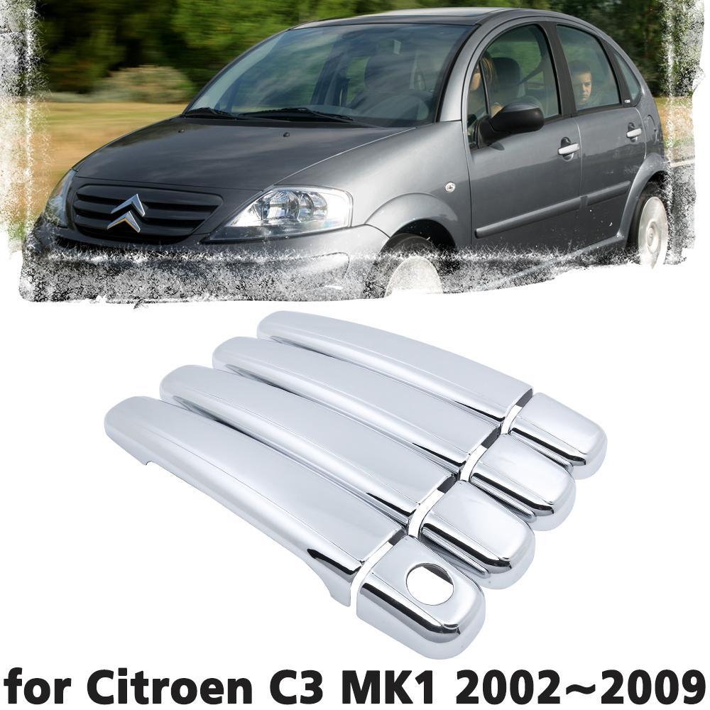 Luxury Chrome Door Handle Cover Trim Protection Cover for Citroen C3 MK1 2002~2009 Car Accessory Sticker 2003 2004 2005 2006