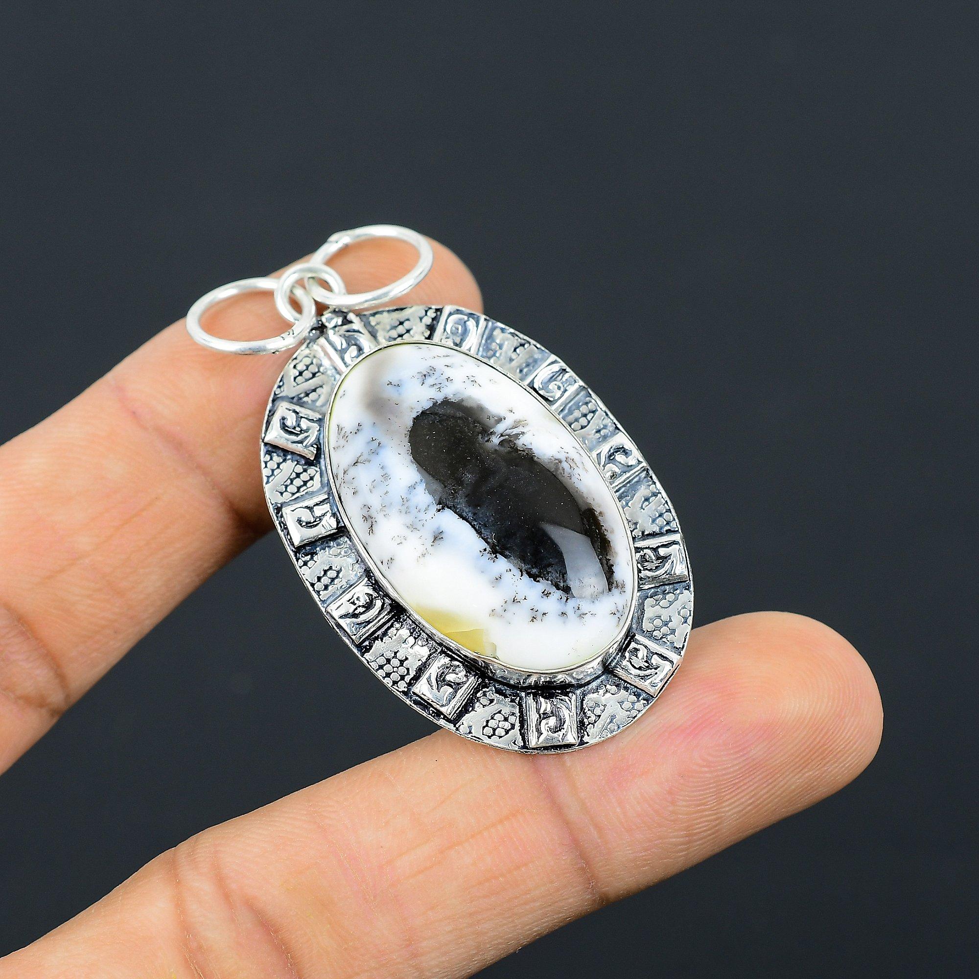 

Friendship Day Deal 925 Silver Oval Dendrite Opal Gemstone Bezel Pendant Jewelry