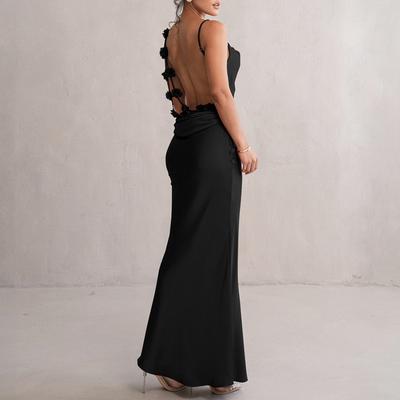 European and American Summer Satin Temperament Suspender Backless Sexy Slim Evening Dress Dress for Women