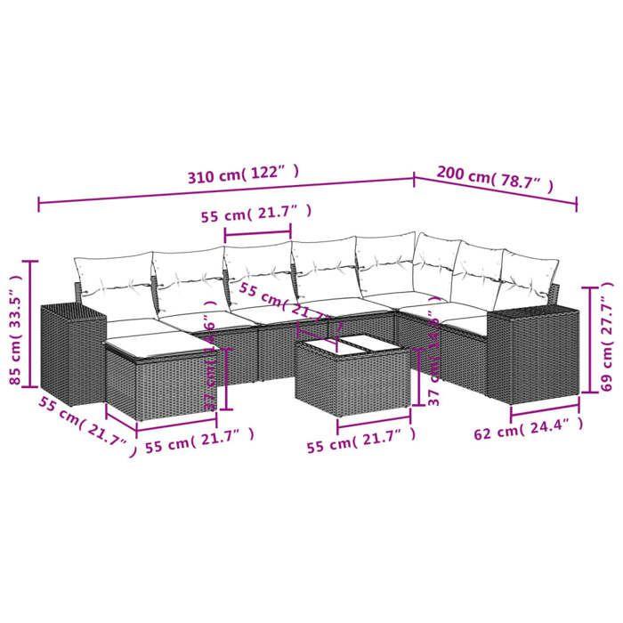 VidaXL Salon de Jardin avec Coussins 9 pcs, Canapés de Terrasse, Ensemble de Meubles de Patio, Mobilier d'Extérieur, Marron 3255310