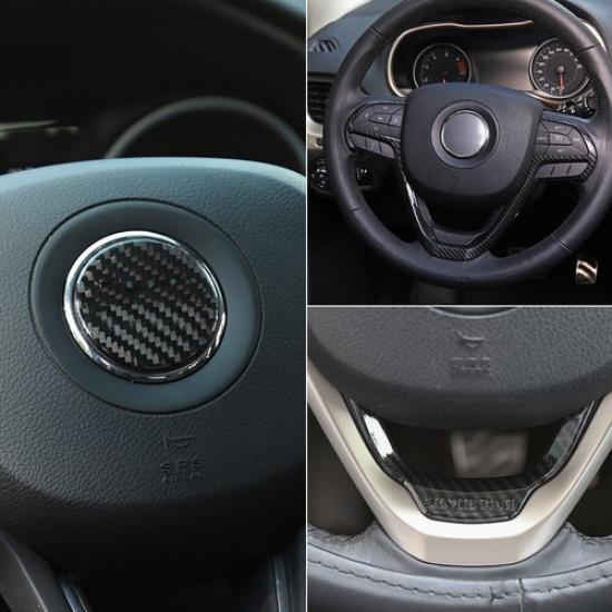 3pcs Car Steering Wheel Moulding Trim for Jeep Grand Cherokee 2014+ Carbon Fiber