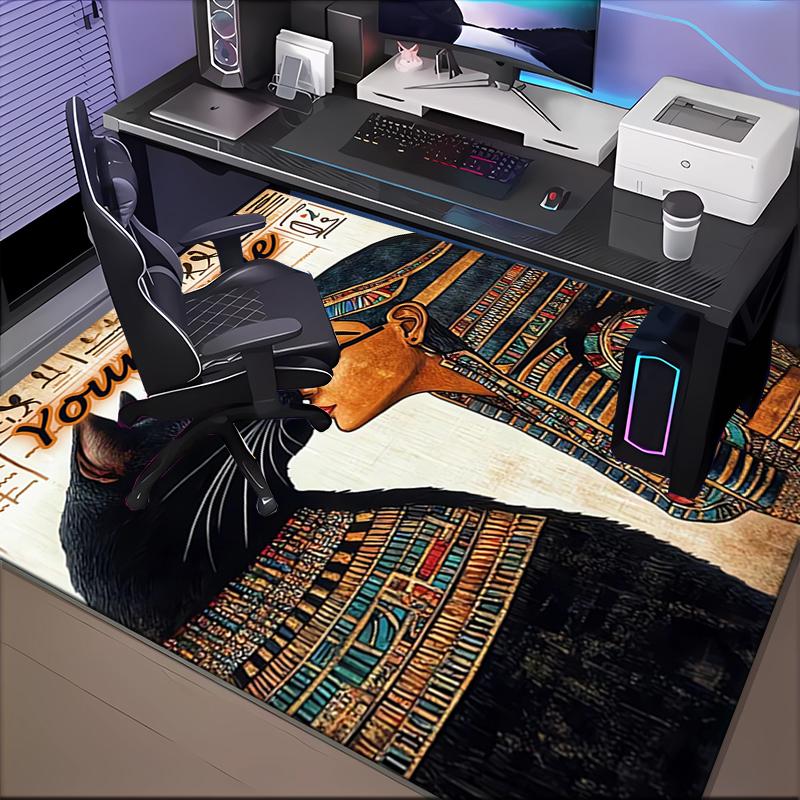 1PC Custom Name Egyptian Cat Pharaoh Theme Floor Mat Ideal for Living Room, Game Rooms, Office, Bedroom Floor Mat Playful Design
