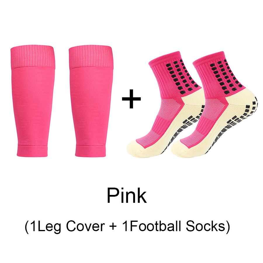 

2-Piece Set: Anti-Slip Gel Football Socks & Shin Guards with Thick Towel Bottom - Unisex Mid-Calf Sports Gear One Size розовый