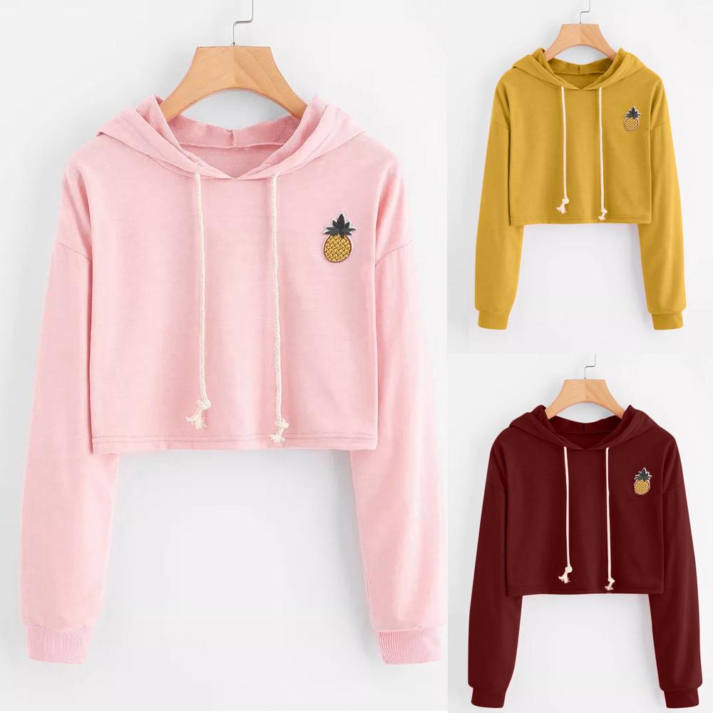 Women's Hoodie Appliques Pinapple Sweatshirt Long Sleeve Pullover Tops Blouse