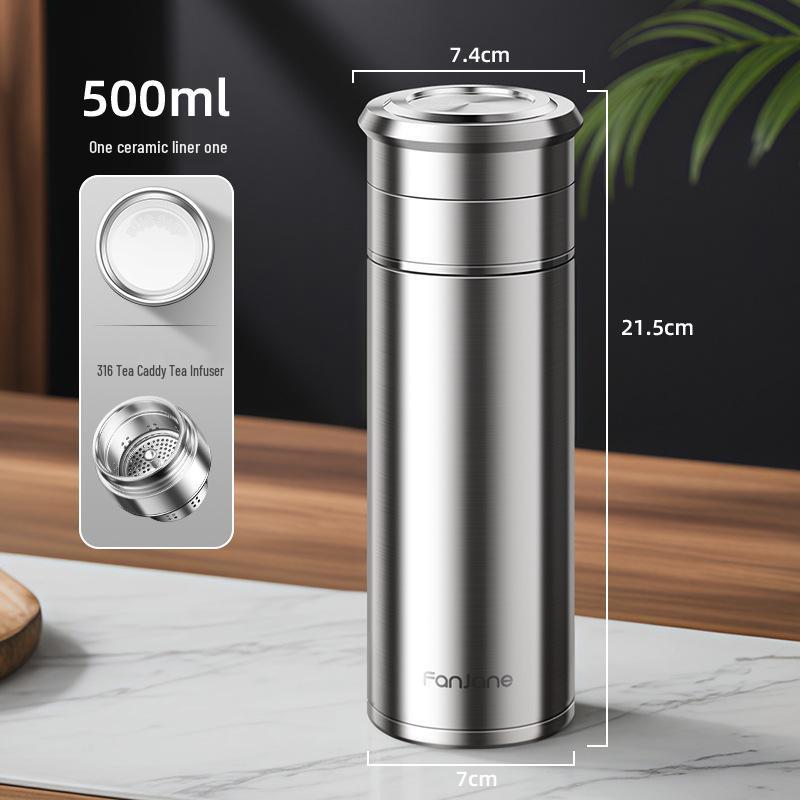 Stainless Steel Thermal Cup with Tea Separator and Portable Lanyard for Men
