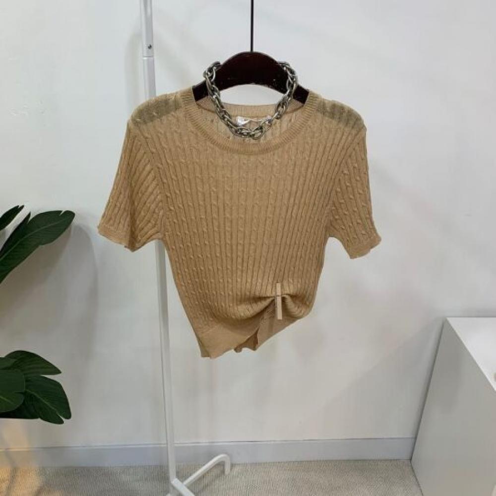 C S In The Room Women S warnIng lInen Cable Knit Short Sleeve 4Color