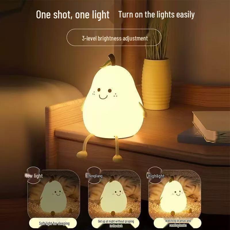 Pat Pat Silicone Pear Night Light - Cute Eye Protection Sleep Companion for Girls