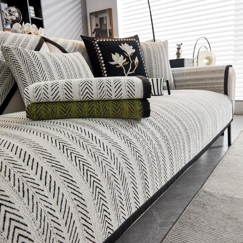 Herringbone Chenille Sofa Cushion Covers Anti-Cat Scratch Non-Slip Winter Couch Protector Cover for Sofa Living Room 1 Piece